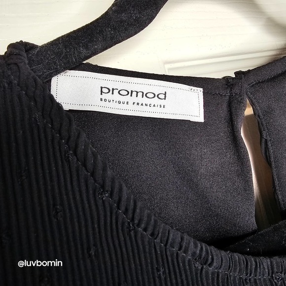 Promod Sz 6 Women's Black Ruffle Detail Elastic Waistband Dress Polka Dot French - Picture 3 of 5